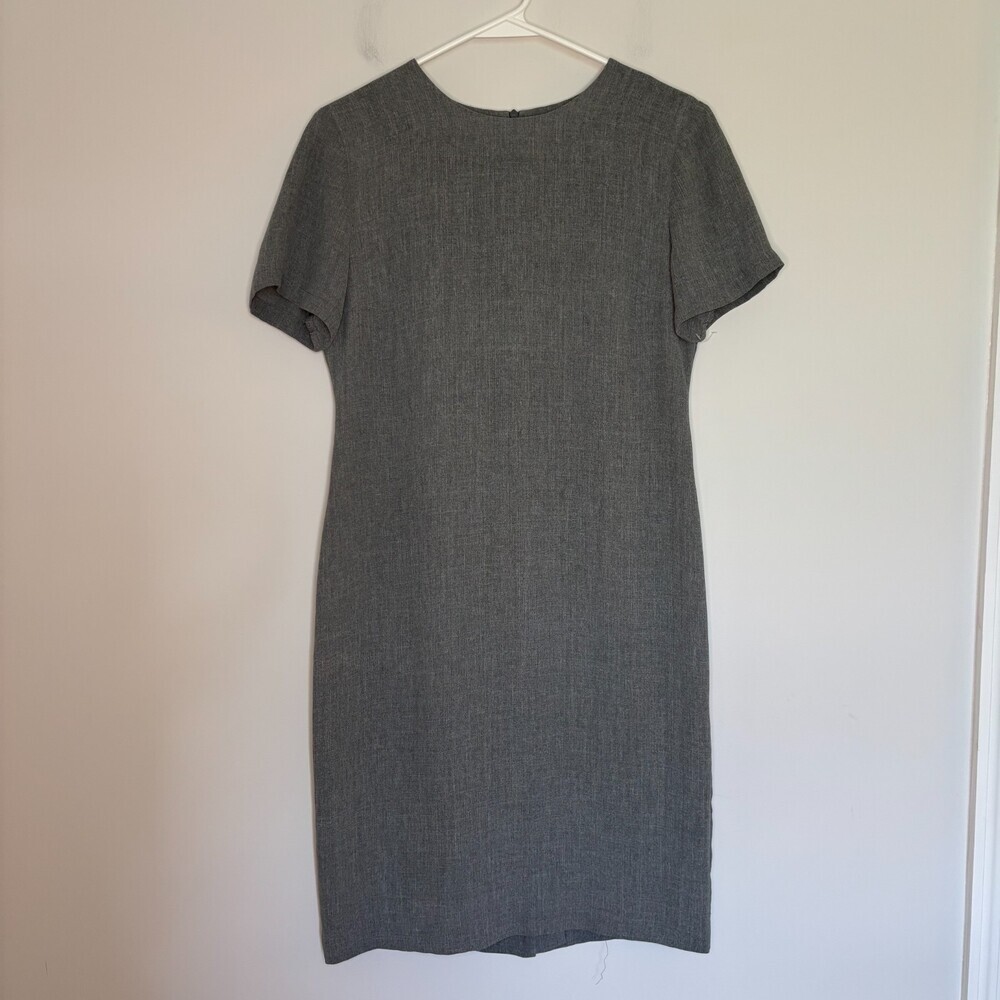 TALBOTS Gray Sheath Dress Womens 6 Lined Short Sleeve Knee length Capsule Career